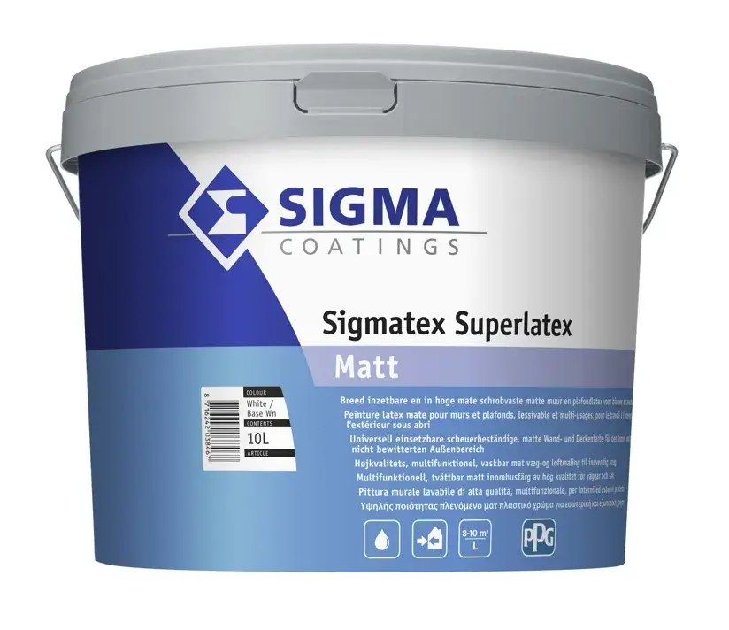 Sigma Sigmatex Superlatex Matt | Matte Muurverf en Plafondverf-10 LTR - Wit Gereduceerde Prijs