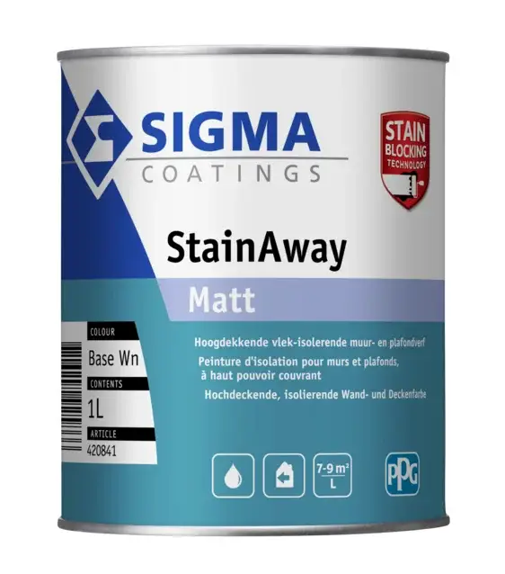 Sigma Stainaway Matt | Isolerende Muurverf en Plafondverf-1 LTR - Wit Betaalbaar