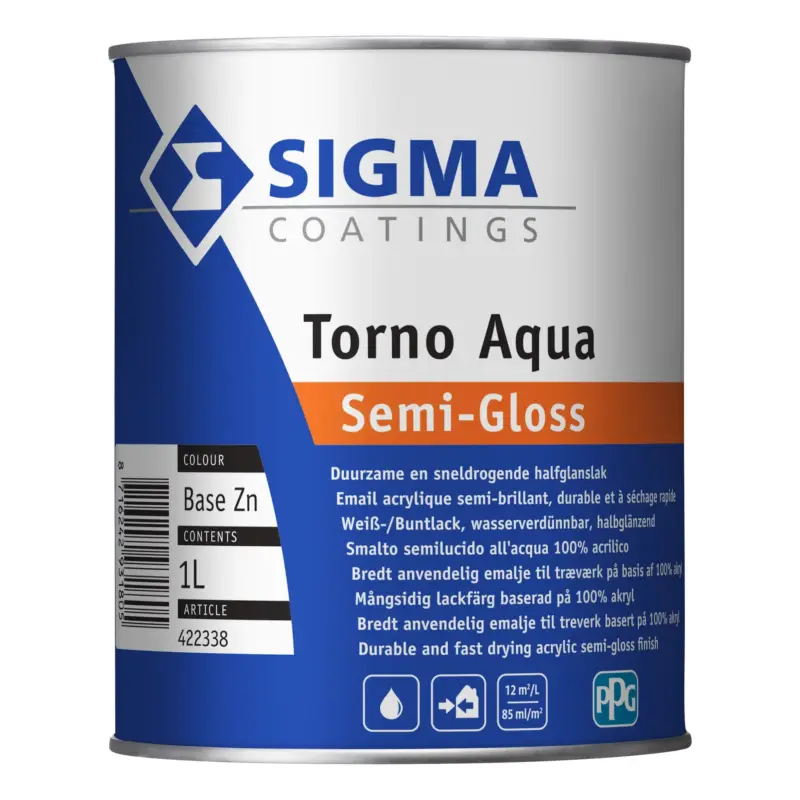 Laatste Versie Sigma Torno Aqua Semi-Gloss | Halfglans Lakverf Binnen & Buiten-1 LTR - Wit