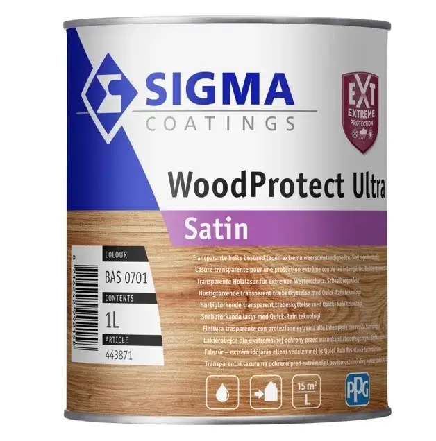 Sigma WoodProtect Ultra Satin | Transparante Zijdeglans Beits-1 LTR - Kleurloos Express Levering