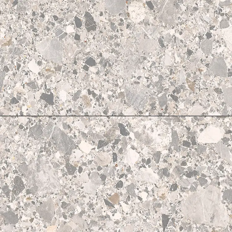 Vloertegel – Wandtegel Inlay parel grijs terazzo mat 60×120 gerectificeerd R9 Betrouwbaar