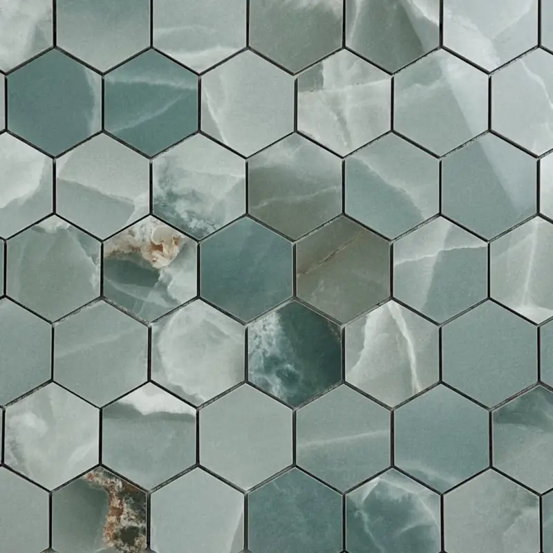 Aanbieding Vloertegel – Wandtegel Hexagon Onix marmer turquoise gepolijst 29×27 matje