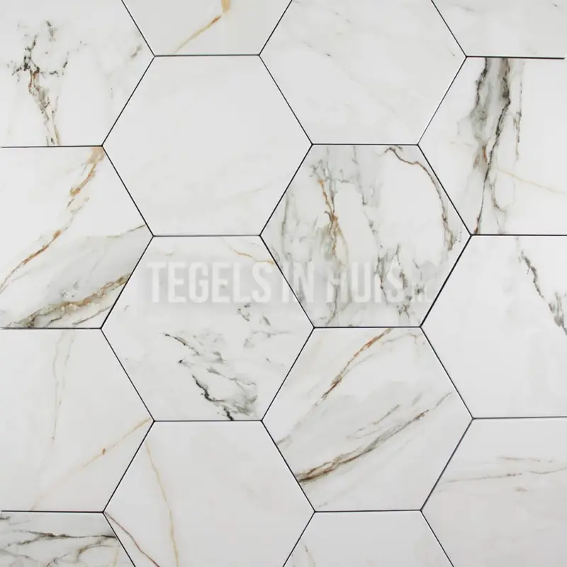 Seizoensaanbieding Vloertegel – Wandtegel Hexagon marmer calacatta goud 20×24 R9
