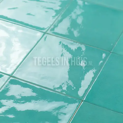 Express Levering Handvorm wandtegel 13×13 blauw groen teal soft glans