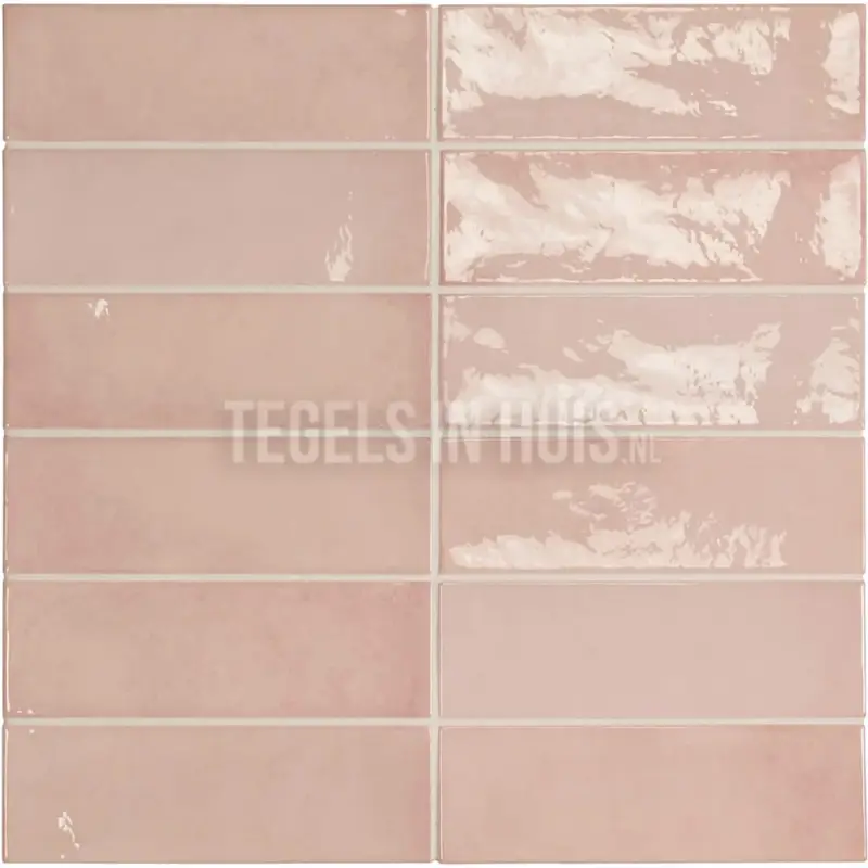 Handvorm wandtegel 6,5×20 roze soft glans Nieuw