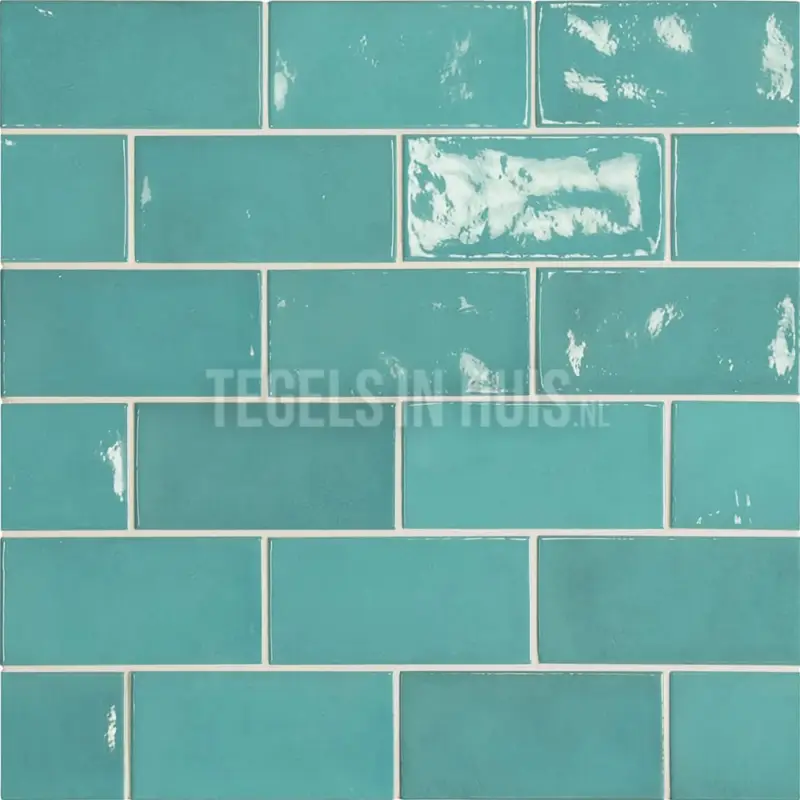 Handvorm wandtegel 6,5×13 blauw groen teal soft glans Meest Verkocht