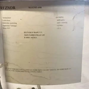 Betrouwbaar Luchtondersteuning ventilator Maximi. 4500 (REZNOR)