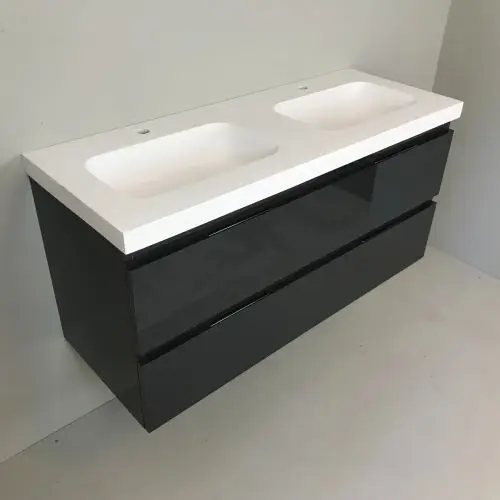Gratis Retour Dubbel badmeubel Kubic 120cm antraciet hoogglans met 5cm dik composiet wastafel