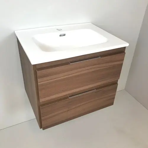 Badmeubel Nogal 60cm, noten 'look' met keramische wastafel Merkproduct