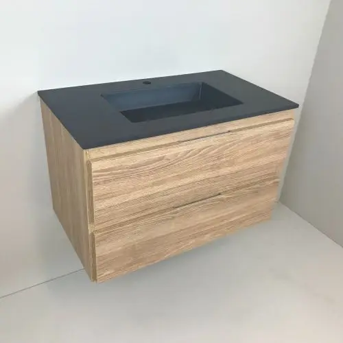 Koop Online Badmeubel Roble 83cm, eiken 'look' met composiet wastafel antraciet