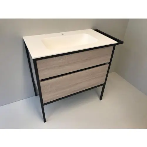 Badmeubelset Eternal 90cm eiken - mat zwart met solid surface wastafel Favoriet