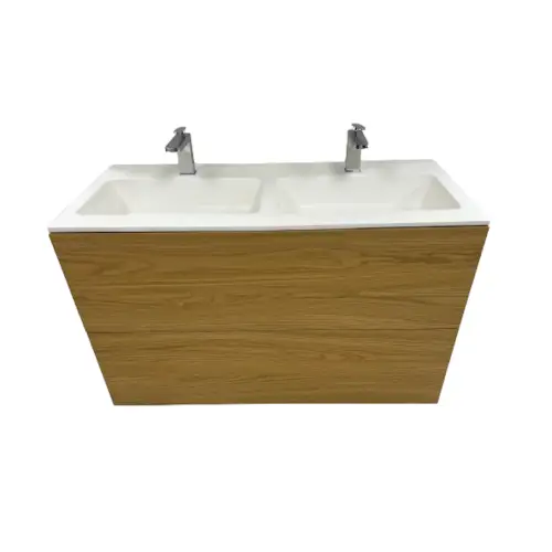 Badmeubel Ithaca 110cm gefineerd hout Natural met Solid Surface wastafel Speciale Aanbieding