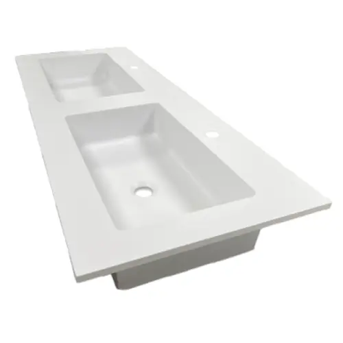 Composiet dubbele wastafel Solid 121x46cm Granito Wit RAL9003 Flitsaanbieding