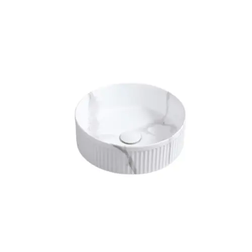 Keramische ronde opbouw waskom Corinto Calacatta Ø37,5cm wit marmer Favoriet