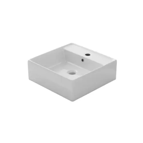 Keramische rechthoekige opbouw waskom Square 41,5x41,5cm wit met kraangat Seizoensaanbieding
