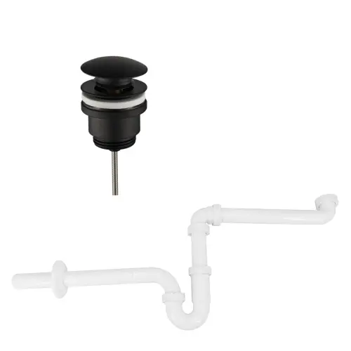 Ruimtebesparend sifon voor wastafel inclusief luxe click waste afvoerplug Clic-Clac 1¼" mat zwart Finale Uitverkoop