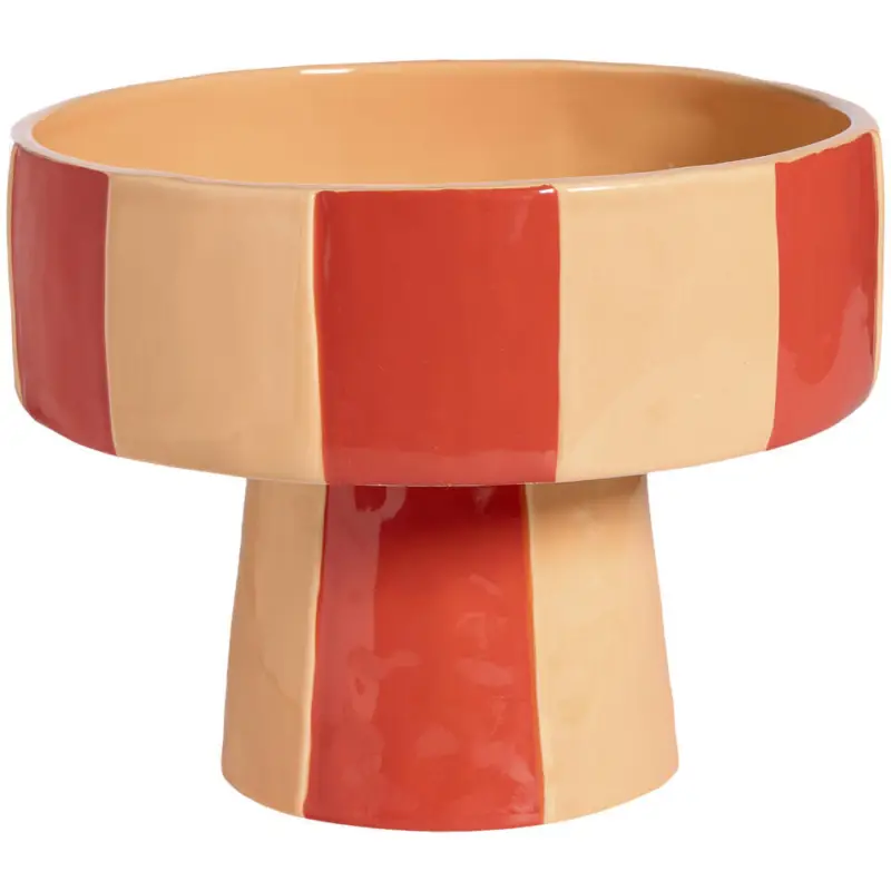 Fruitschaal Op Voet Gestreept Peach/Lichtrood Aanbieding