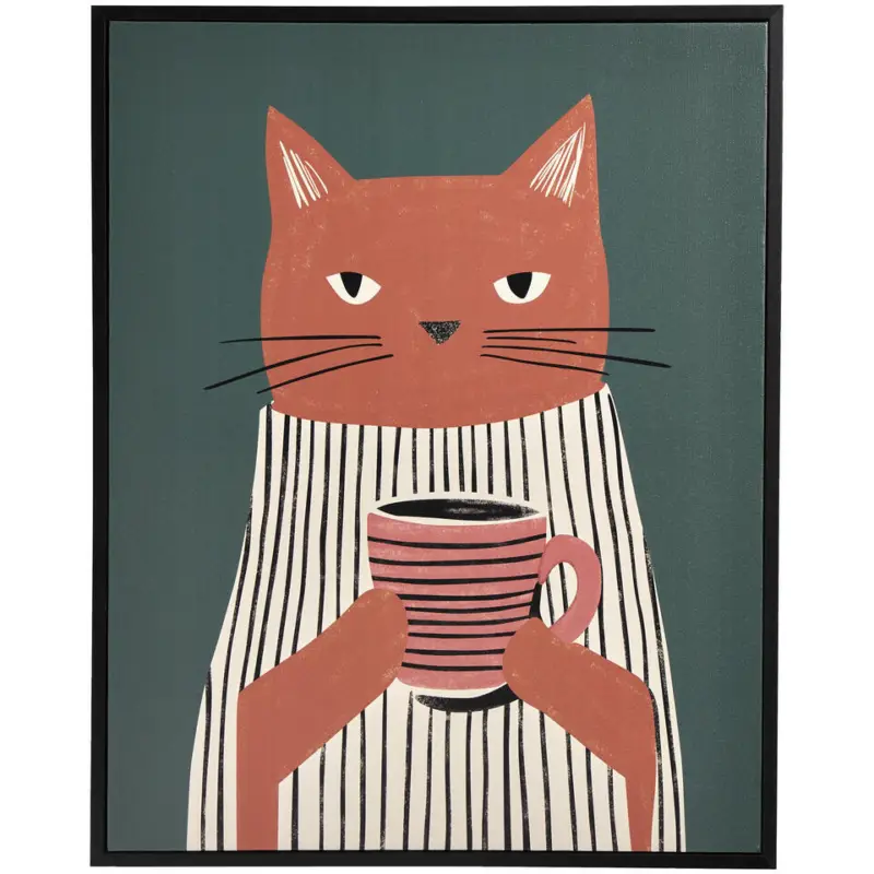 Lage Prijs Canvas Schilderij Cat Coffee 40x50 cm