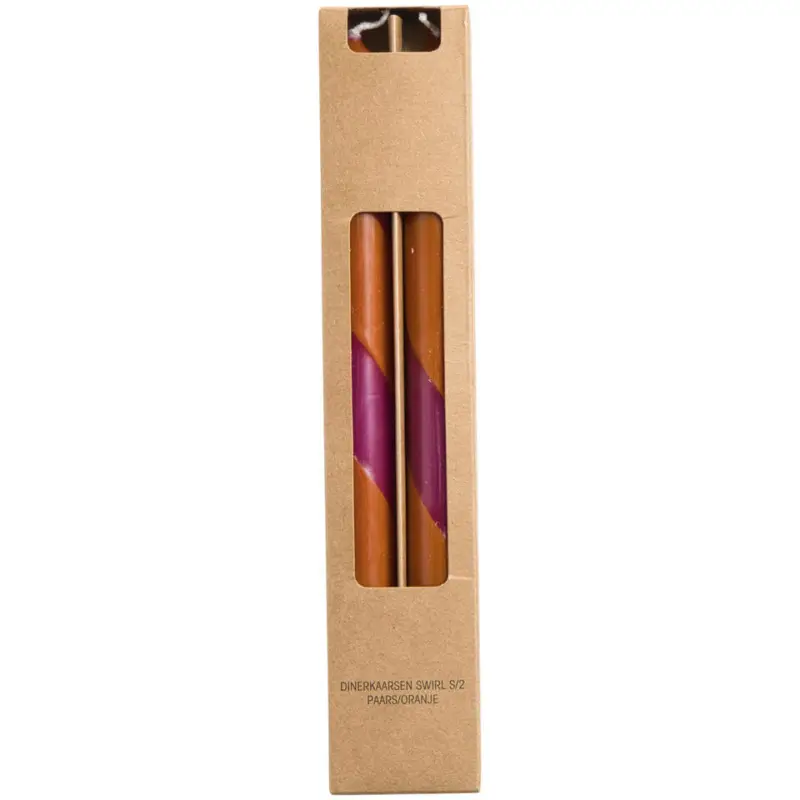 Dinerkaarsen Swirl Paars/Oranje - 2 Stuks Koopje