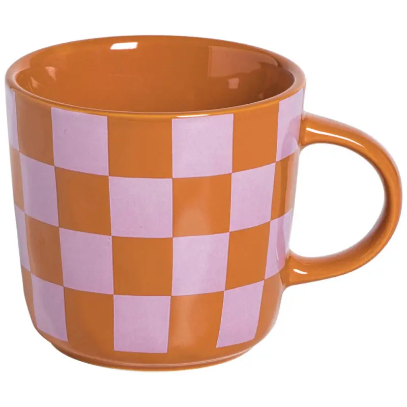 Mok Met Oor Ruitjes Paars/Oranje 580ml Goedkoop
