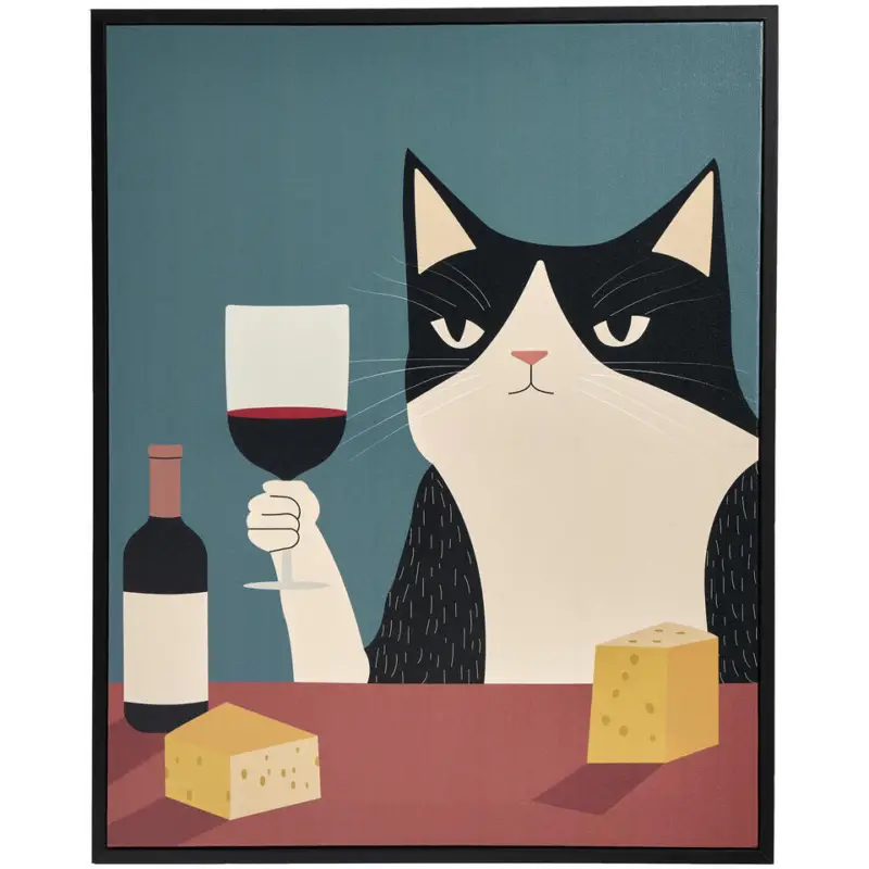 Lage Kosten Canvas Schilderij Cat Wine 40x50 cm