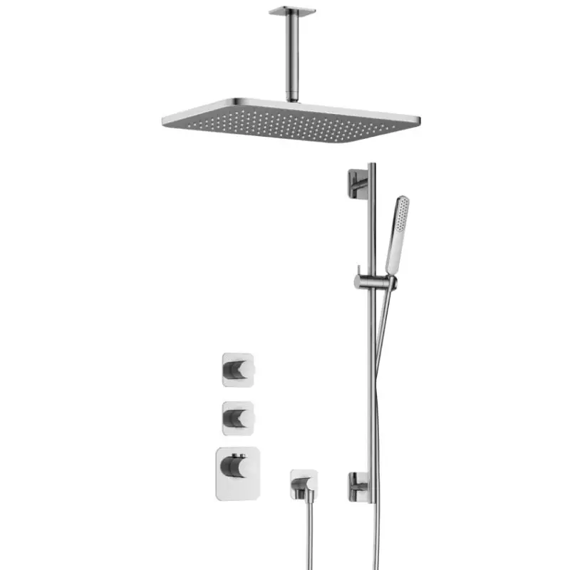 Beperkt Aanbod Complete thermostatische High Flow douche InBouwSet Gal met 2 stopkranen met plafondbuis, GL106 en Glijstang CR IBS40CR257
