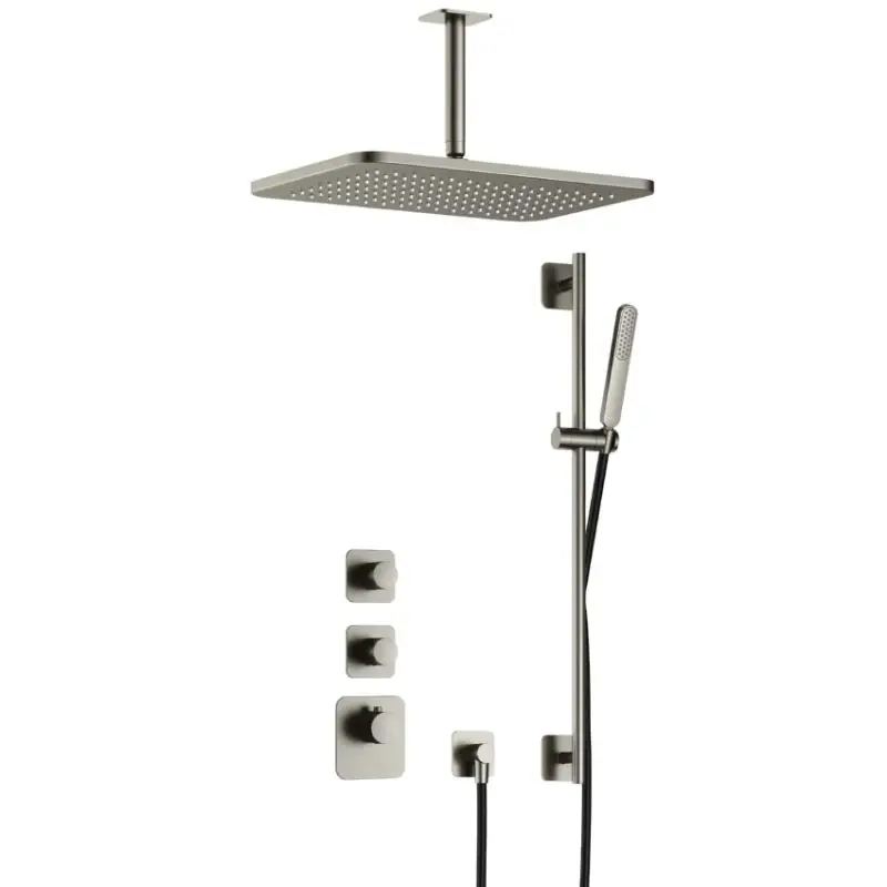 Nu Kopen Complete thermostatische High Flow douche InBouwSet Gal met 2 stopkranen met plafondbuis, GL106 en Glijstang GNP PVD IBS40GNP257