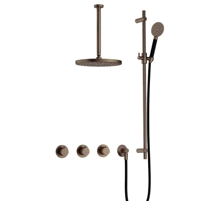 Shop Nu IBS CB7067 AB met 2 stopkranen met Ronde handdouche, Plafondbuis 30 cm en Glijstang IBS70AB137