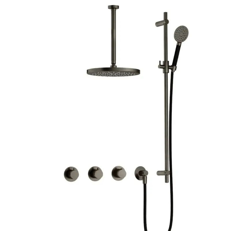 Merkproduct IBS CB7067 AI met 2 stopkranen met Ronde handdouche, Plafondbuis 30 cm en Glijstang IBS70AI137