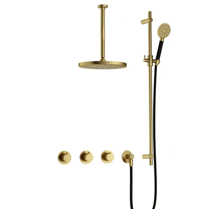 Veilige Betaling IBS CB7067 BBP met 2 stopkranen met Ronde handdouche, Plafondbuis 30 cm en Glijstang IBS70BBP137