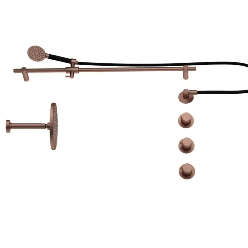 Shop Nu IBS CB7067 BCP met 2 stopkranen met Ronde handdouche, Plafondbuis 15 cm en Glijstang IBS70BCP127