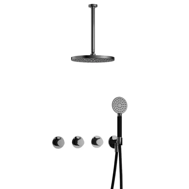 Veilige Betaling IBS CB7067 BK met 2 stopkranen met Ronde handdouche, Plafondbuis 30 cm en M106 IBS70BK135