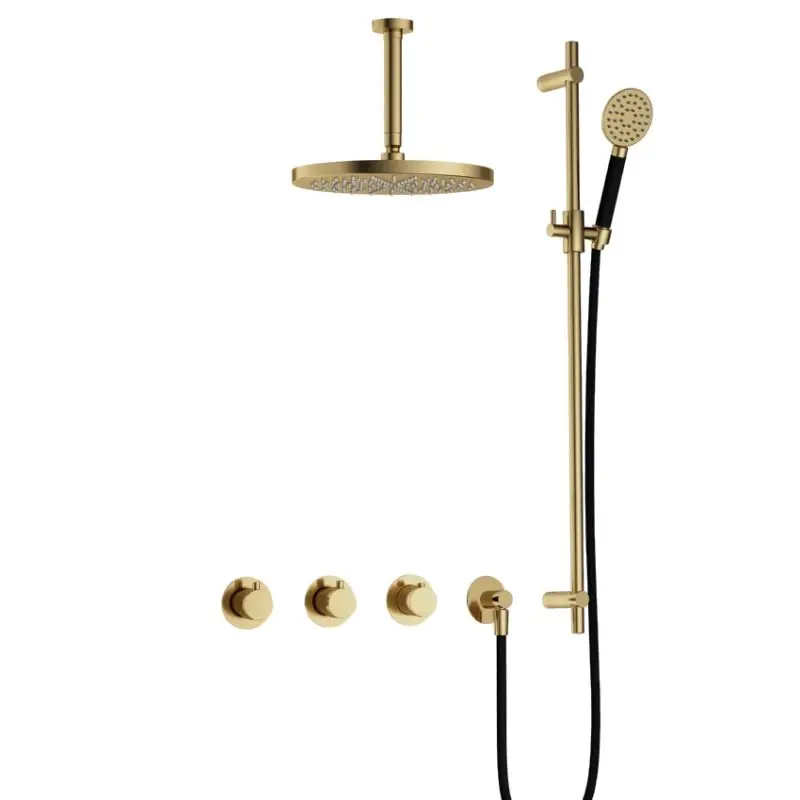 Superprijs IBS CB7067 NB met 2 stopkranen met Ronde handdouche, Plafondbuis 15 cm, M106 en Glijstang IBS70NB1257