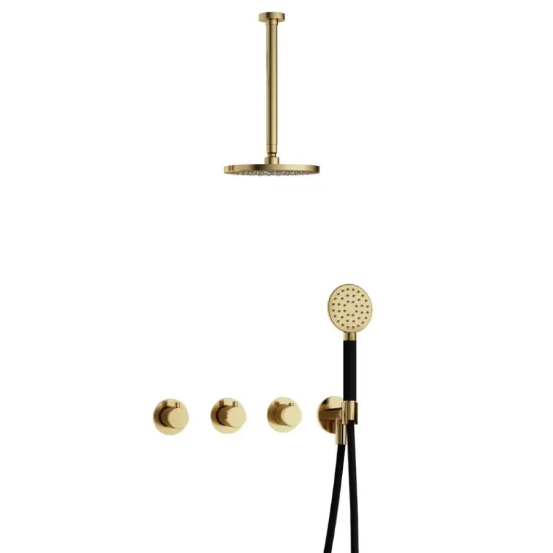 Speciale Aanbieding IBS CB7067 NB met 2 stopkranen met Ronde handdouche en Plafondbuis 30 cm IBS70NB13