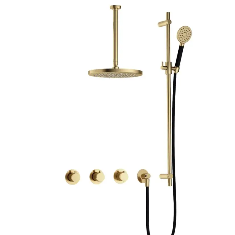 Op = Op IBS CB7067 NB met 2 stopkranen met Ronde handdouche, Plafondbuis 30 cm, M106 en Glijstang IBS70NB1357