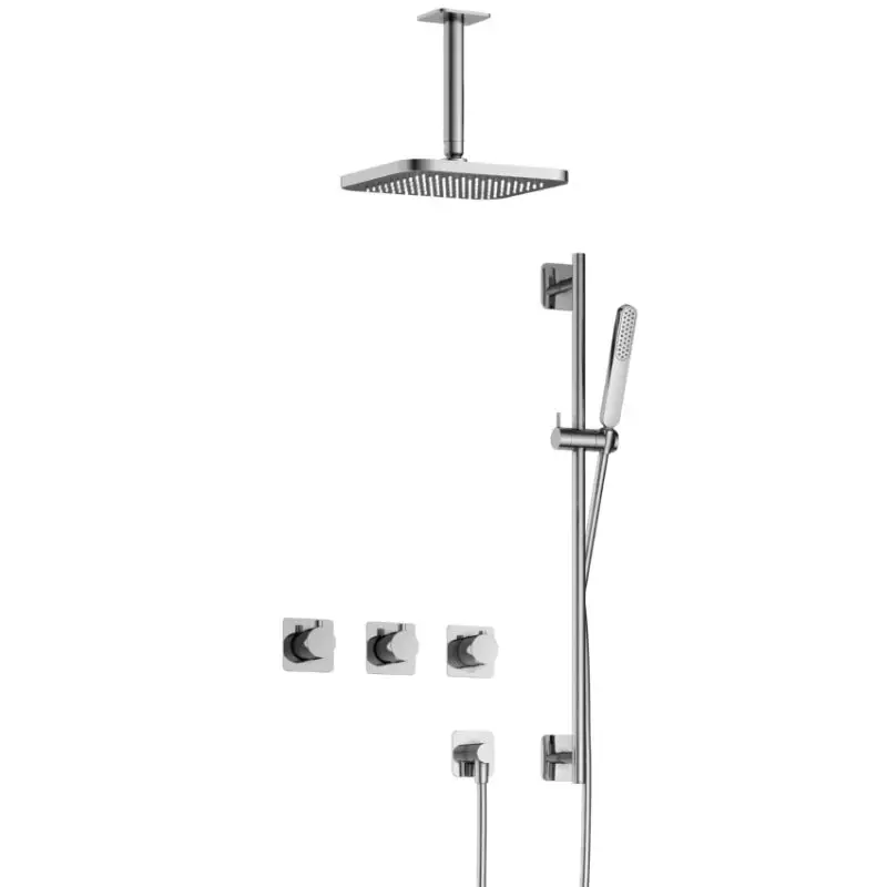 Tijdelijk Beschikbaar Complete thermostatische douche InBouwSet Gal met 2 stopkranen met Plafondbuis en Glijstang CR IBSGL70CR27