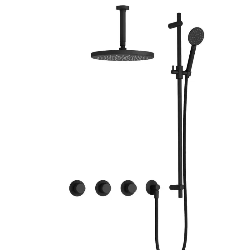Premium IBS CX7067 BL met 2 stopkranen met Ronde handdouche, Plafondbuis 15 cm, M106 en Glijstang IBSX70BL1257