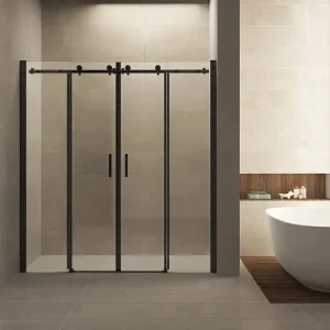Actieprijs Slide nis schuifdeur dubbel 180 x 200 nano helder glas/mat zwart