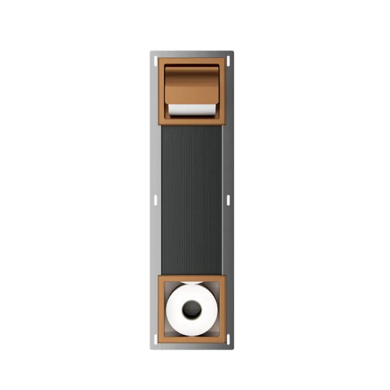 Rocko toiletrolhouder met klep en reserverolhouder inbouw geborsteld brons koper Fabrieksprijs