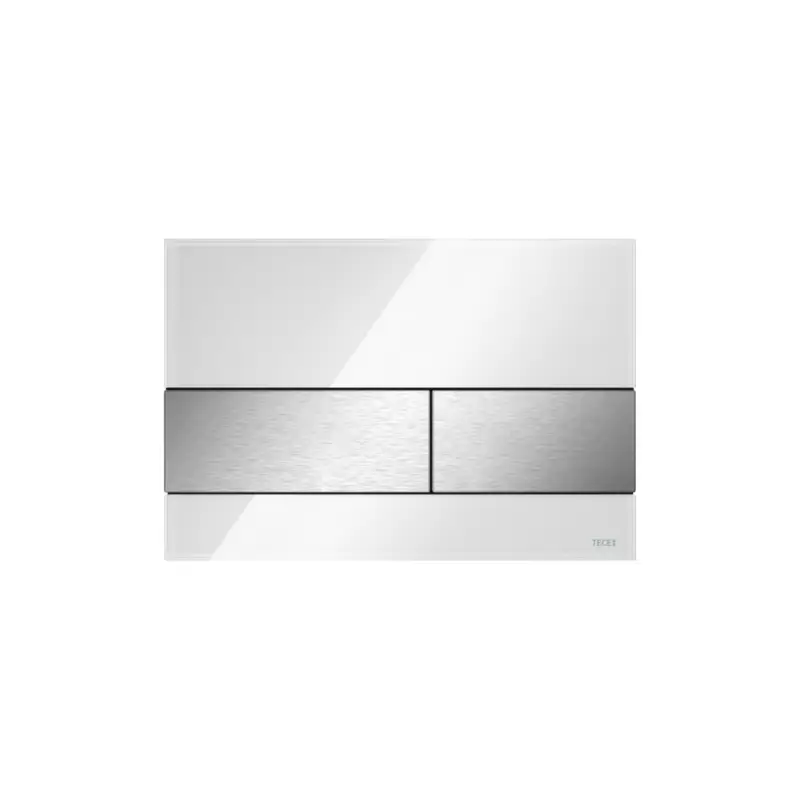 Tecesquare wc-bedieningsplaat van glas voor duospoeltechniek, glas glanzend wit, toetsen geborsteld rvs (met anti-vingerprint) Must-Have