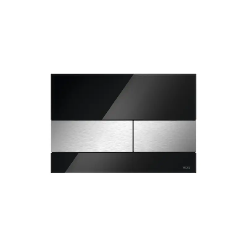Tecesquare wc-bedieningsplaat van glas voor duospoeltechniek, glas glanzend zwart, toetsen geborsteld rvs (met anti-vingerprint) Merkproduct