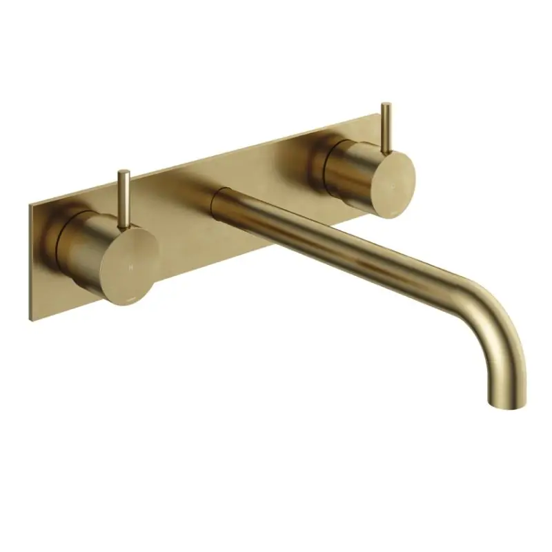 Hete Deal Afbouwdeel – Inbouw wastafelmengkraan 3 gats met inbouwbrug en achterplaat en 25 cm uitloop BB – Living Colours vormen een Poetsbaar patina CB006TEXT25BB