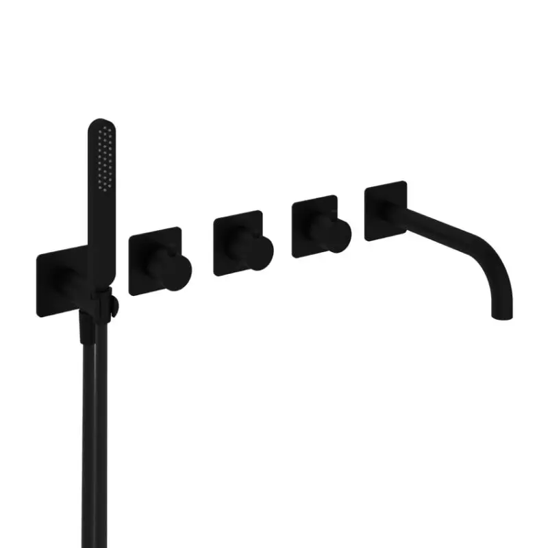 Premium Hotbath Afbouwdeel – Inbouw bad/douche thermostaat 2 stopkranen met uitloop BL GL7072EXTBL