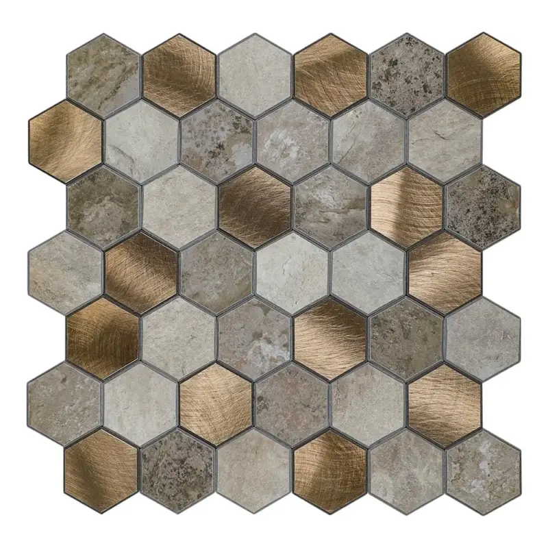 Zelfklevende Mozaïek Steenstrip Hexagon Medium Beige Taupe Flitsaanbieding