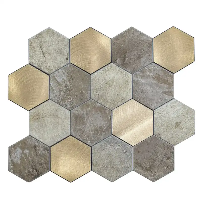 Direct Verzonden Zelfklevende Mozaïek Steenstrip Hexagon Japandi Beige Taupe Large