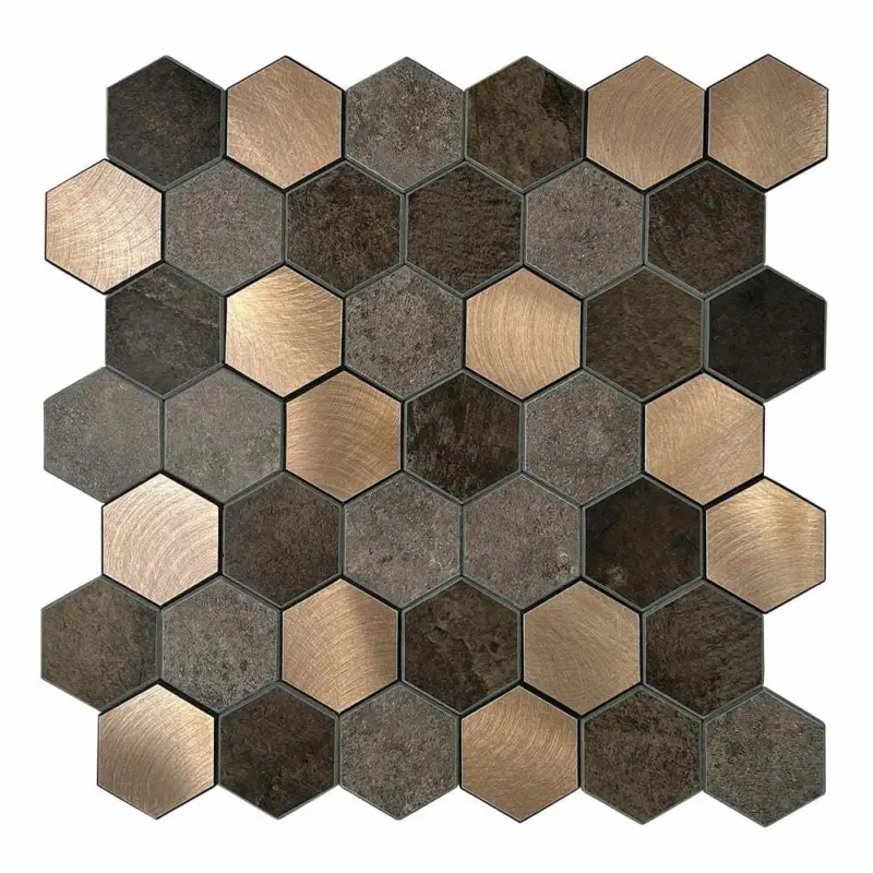 Zelfklevende Mozaïek Steenstrip Hexagon Koper Taupe V-groef Must-Have