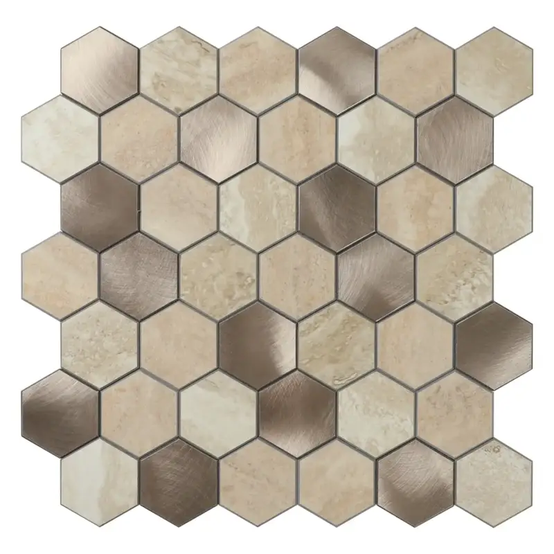 Populair Zelfklevende Mozaïek Steenstrip Hexagon Japandi Beige