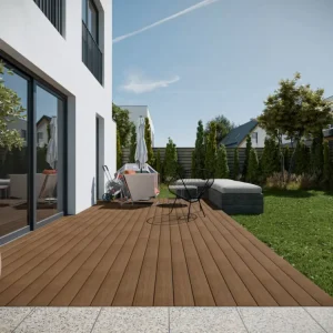 Uitverkoop Composiet vlonderplank (WPC) teak met geperste houtstructuur