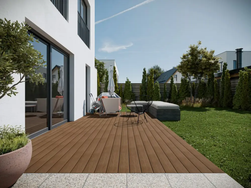 Uitverkoop Composiet vlonderplank (WPC) teak met geperste houtstructuur