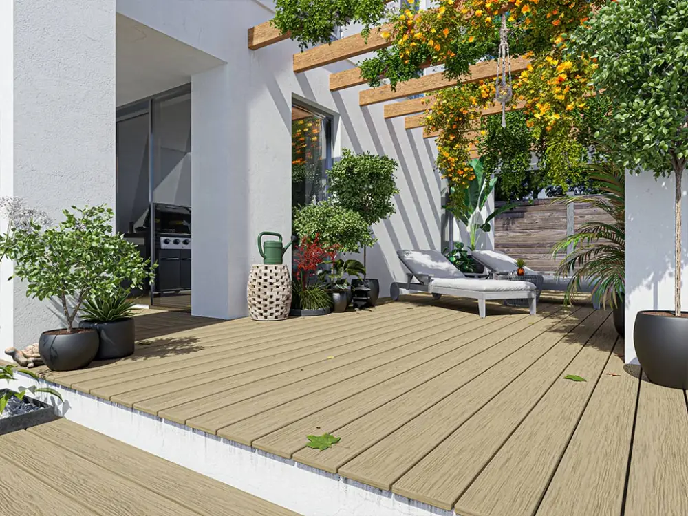 Terrasplank WPC Premium RHK lichtgrijs holle profiel Actieprijs